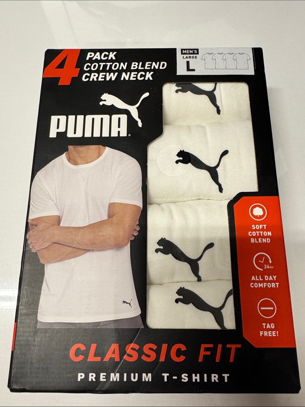 Puma Tshirt Mens Large 4 Pack White